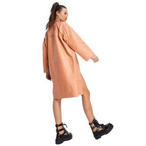 bolongaro trevor longline duster coat in peach/salmon sheep leather from ASOS